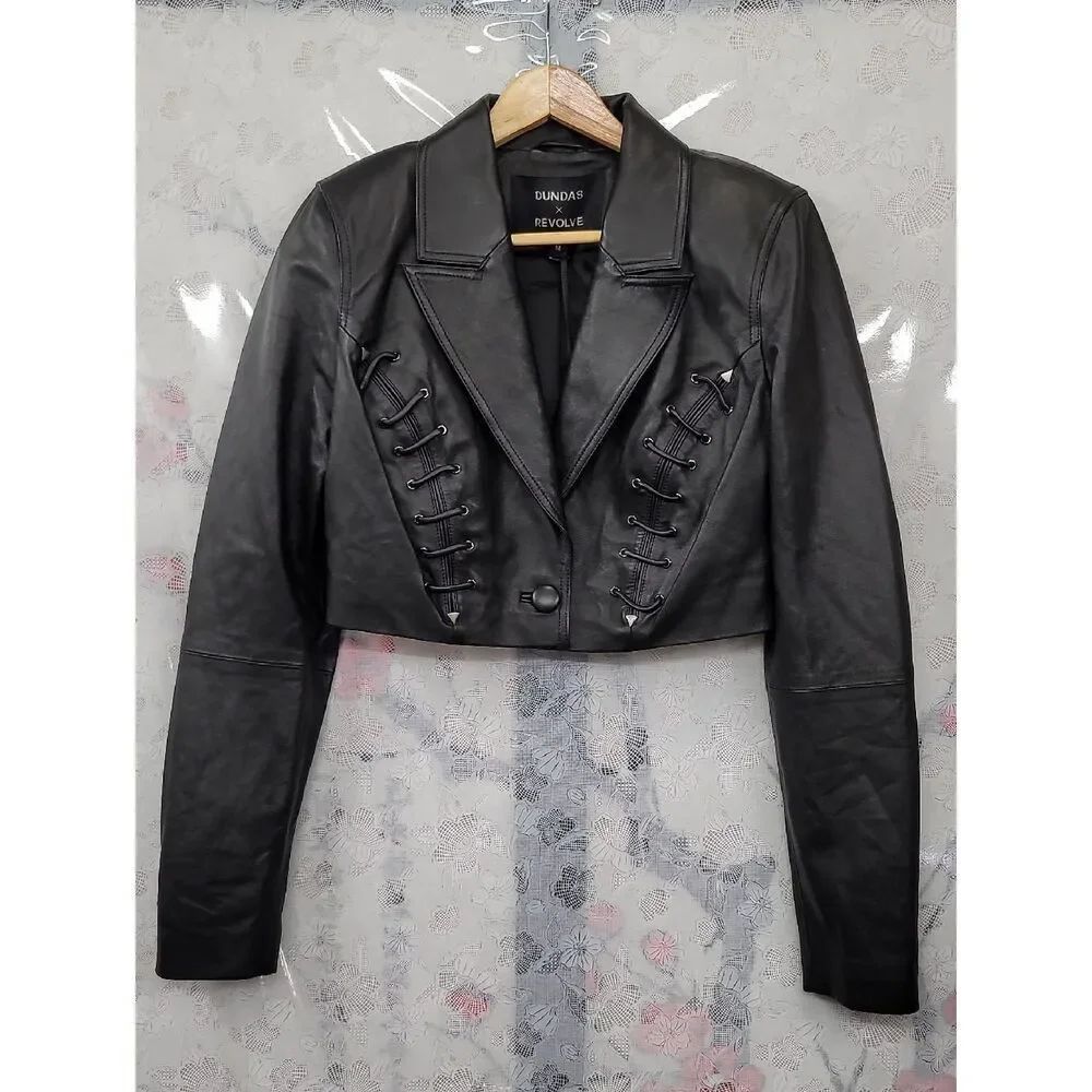 Dundas X Revolve Nwt Cropped Mercury Leather Blazer — image 2 of 8